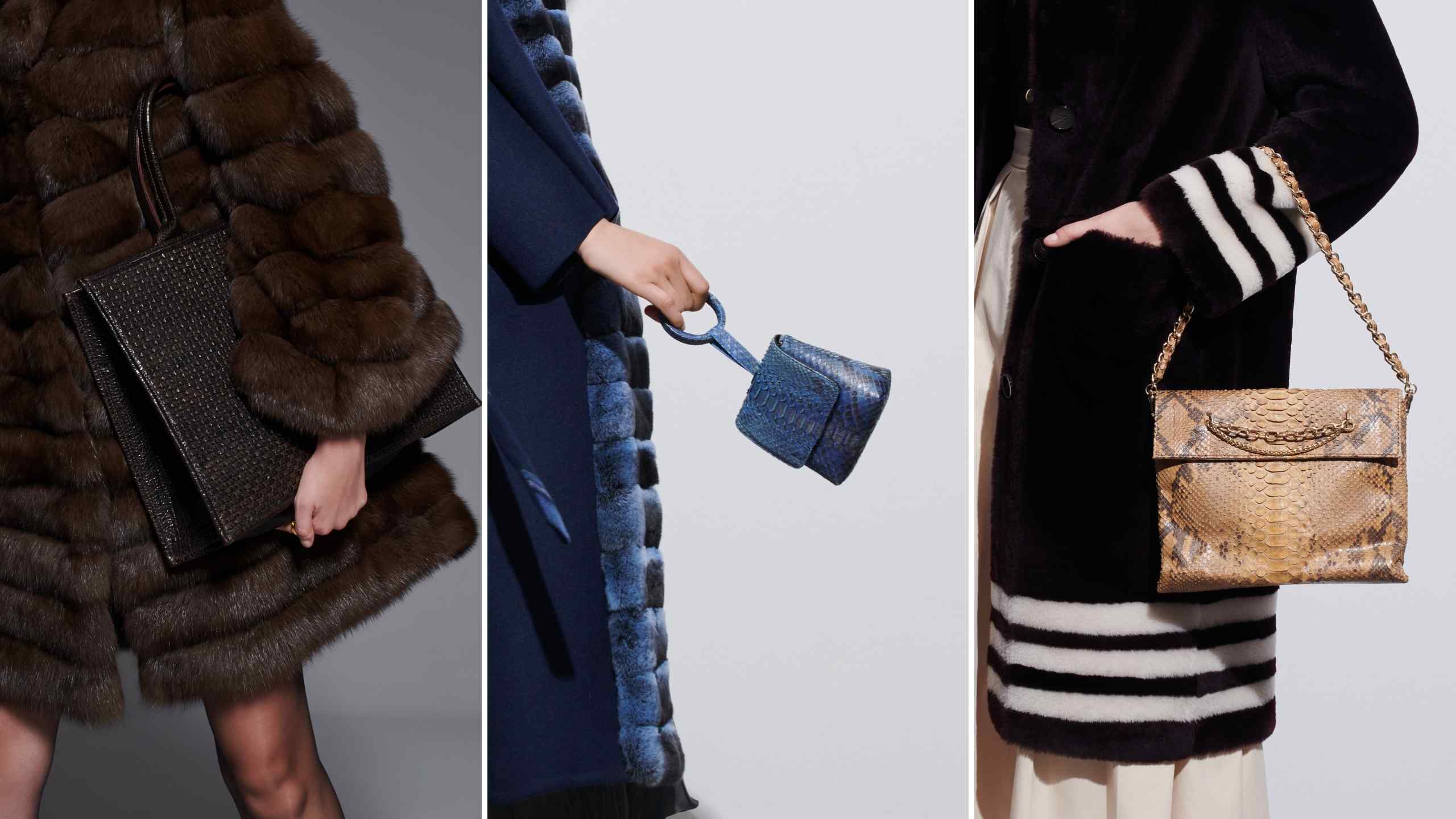 luxury leather bags in Istanbul handcrafted python leather bags styled with fur coats